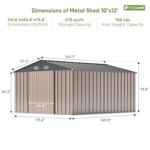 10 x 12 FT Metal Storage Shed for Outdoor