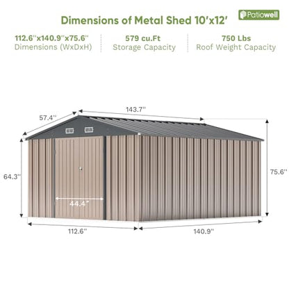10 x 12 FT Metal Storage Shed for Outdoor
