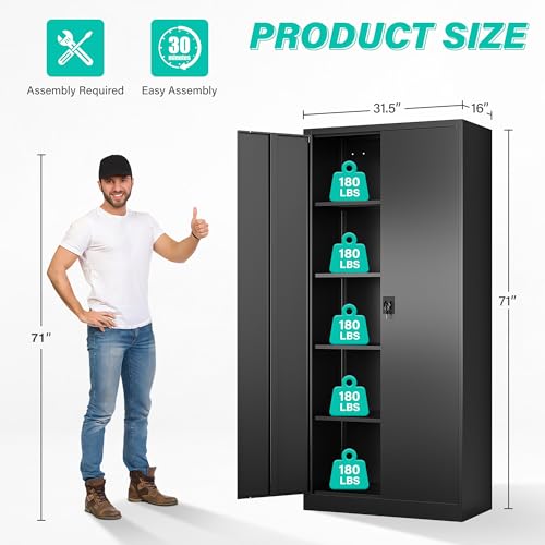 Metal Storage Cabinet with 2 Doors and 5 Shelves