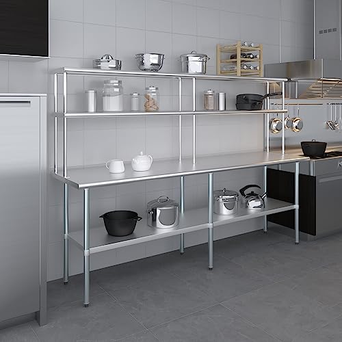 Stainless Steel Work Table Double Tier Overshelf