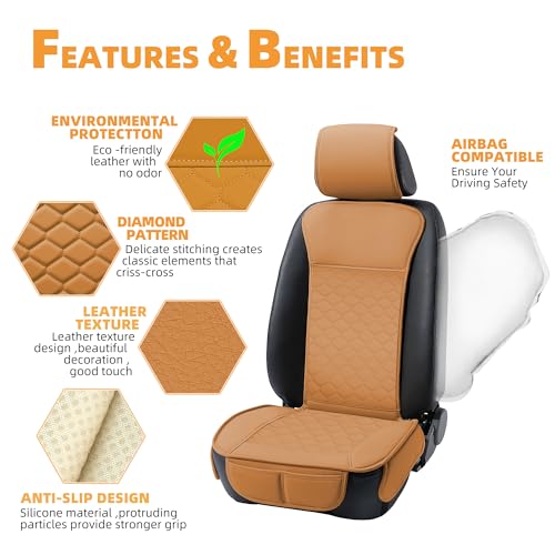 Car Seat Cover Full Set Leather Waterproof Front Rear Cognac