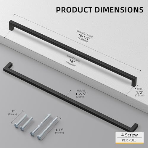 2 Pack 18 Inch Black Cabinet Handles Kitchen Drawer Pulls (2 Count)