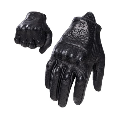 Goatskin Leather Motorcycle Motorbike Powersports Racing Gloves Reflective Skull Touchscreen for Men and Women Model