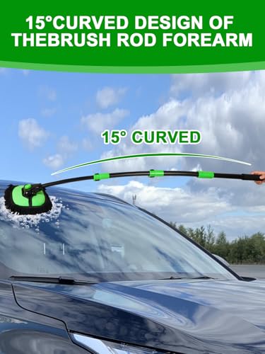53" 15° Curved Car Wash Brush with Long Handle High Density Chenille Soft Bristle Brush Head Suitable for Cleaning Detail Roof Wheel Windshields Truck SUV RV Window (5 Ounce)