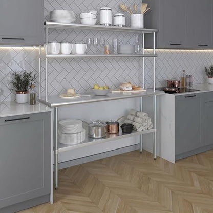 Stainless Steel Work Table Double Tier Overshelf