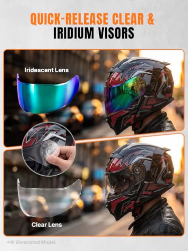 Modular Motorcycle Helmets Full Face Flip up Street Bike Motorcycle Helmet for Unisex Adult Red