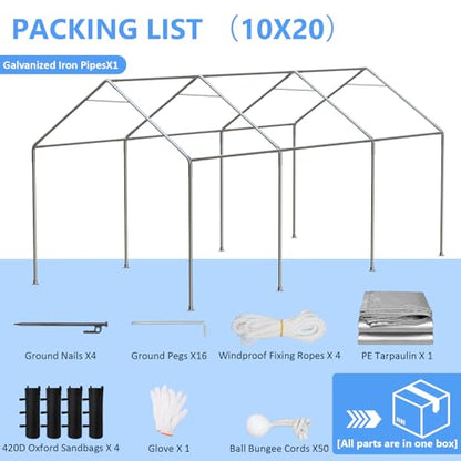 Carport 10x20 ft Heavy Duty with Roll