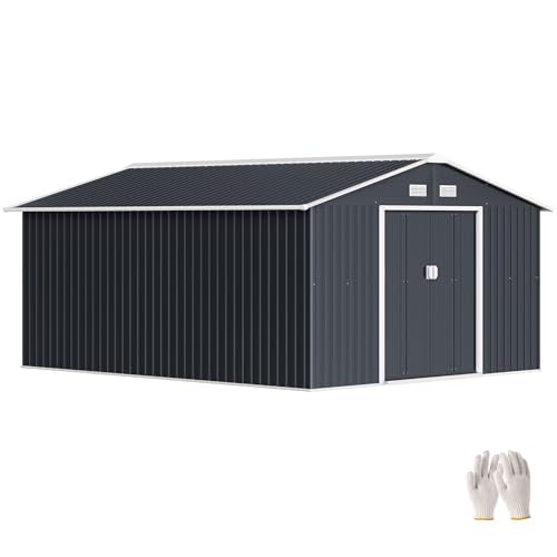 11' x 13' Outdoor Storage Shed Garden Tool Metal Shed Dark Gray