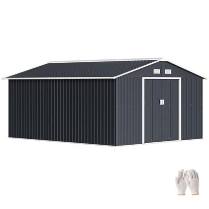 11' x 13' Outdoor Storage Shed Garden Tool Metal Shed Dark Gray