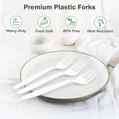 360 Count Extra Heavy Duty White Plastic Forks Disposable