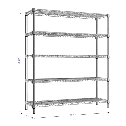 3500LBS 59" W 5 Tier Storage Shelves Rack Metal Wire Shelving Unit