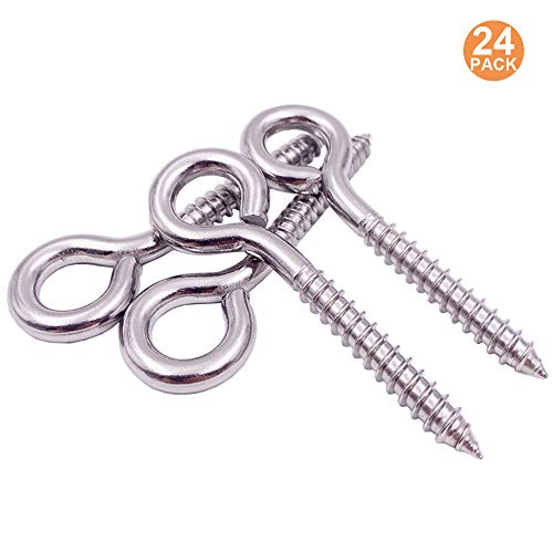 VANFLY 304 Stainless Steel Eye Shape Screws Metal Hook (24 Count)