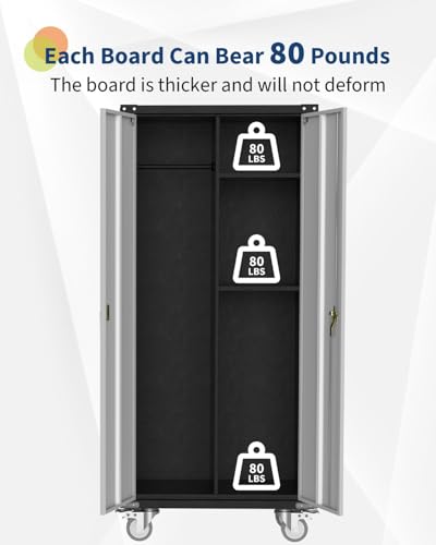 71" Black Metal Storage Cabinet with Lock