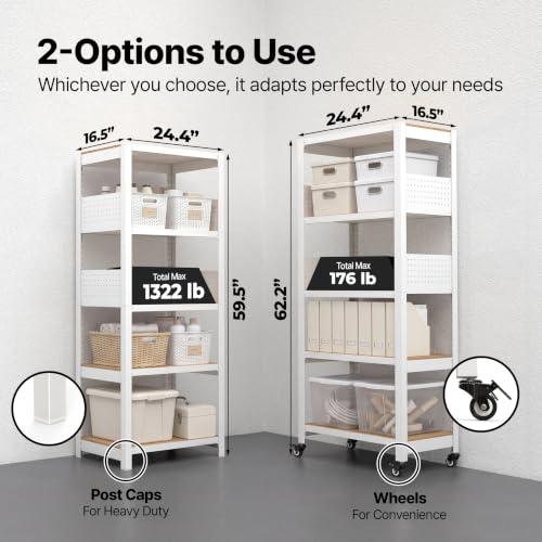 House White 24" W 5 Tier Rolling Pegboard Storage Cart Wheels
