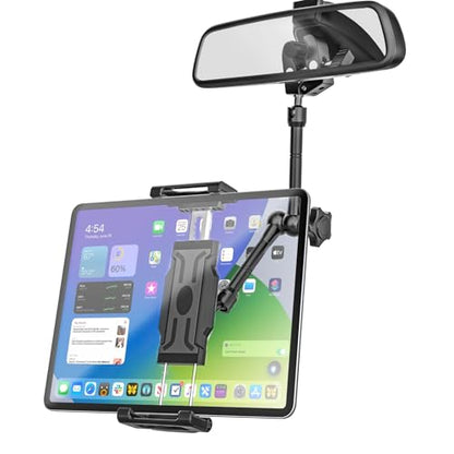 Rearview Mirror Tablet Holder for Car [Metal Magic Arm] Universal Metal Clip Rear View Mirror Tablet Mount