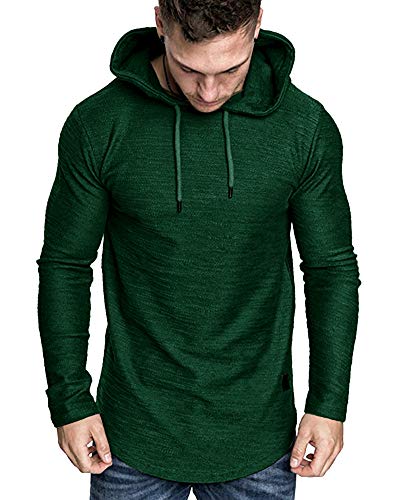 Mens Fashion Athletic Hoodies Sport Sweatshirt Solid Color Fleece Pullover Dark Green Large