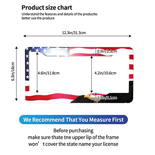 American Flag License Plate Frame American Flag License Plate Holder America Eagle License Plate Frame Covers US Car Tag Frame Stainless Aluminum 2 Pack 2 Holes Decorative 2 Pcs Set for Men