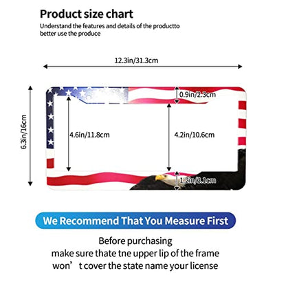American Flag License Plate Frame American Flag License Plate Holder America Eagle License Plate Frame Covers US Car Tag Frame Stainless Aluminum 2 Pack 2 Holes Decorative 2 Pcs Set for Men