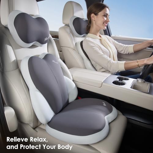 3 PCS Seat Cushion for Carseat Lumbar Support Pillow Car Neck Headrest Pillows Ultrathick Memory Foam Seat Pads Pressure Relief Back Cushion for Office Chair