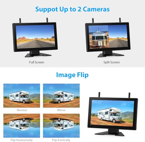 Magnetic Solar Wireless Backup Camera HD 1080P DVR 10.1" Touchscreen Monitor