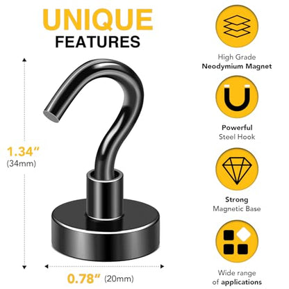 Magnetic Hooks 20pcs 50lbs Cruise Essentials 2026 Magnet Hook Black (20 Count)