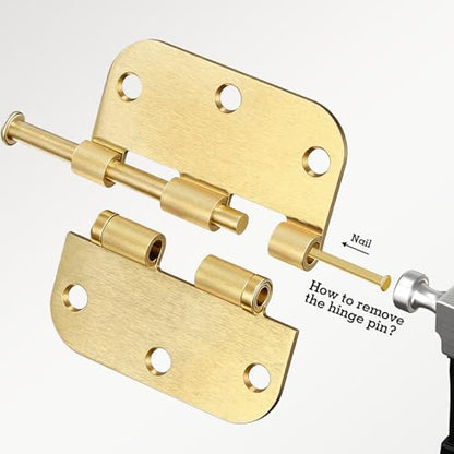 Rounded Door Hinges Brushed Brass 3.5 Inch 5 (18 Count)