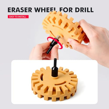2 Pack Decal Remover Eraser Wheel with Adapter 4 inch Rubber Eraser Wheel for Drill Removes Car Decal Vinyl Tape Graphics Pinstripe Sticker Adhesive Remover