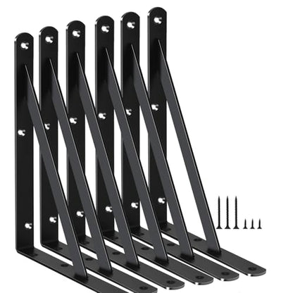6 Pack L10 x H 8" Black Heavy Duty Shelf Brackets with Screws Metal Shelf Brackets Shelf Support Angle Brackets for Shelves L Brackets Heavy Duty Floating Shelf (6 Count)