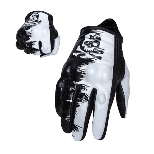 Goatskin Leather Motorcycle Motorbike Powersports Racing Gloves Reflective Skull Touchscreen for Men and Women Model