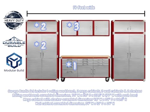 Heavy Duty 8 Piece Steel Garage Cabinet Storage Set with Rolling Workbench