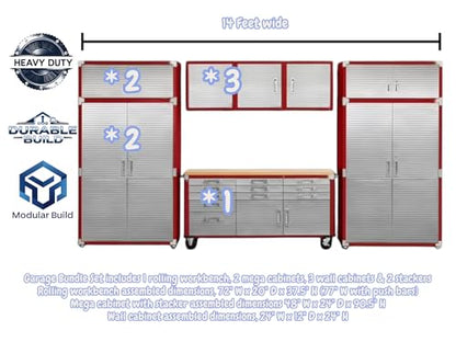 Heavy Duty 8 Piece Steel Garage Cabinet Storage Set with Rolling Workbench