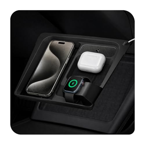 3-in-1 Organizer Mount for Tesla Model 3 Highland (Standard, Premium & Performance 2024/25/26) (Watch Charger Not Included) - Uses Wireless Charging Pad - Charge iPhone, AirPods, Apple Watch
