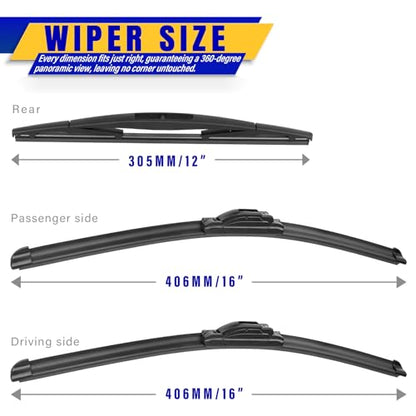 3 Wipers Fits Jeep Wrangler JL 2018