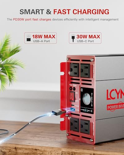 2000 Watts Pure Sine Wave Power Inverter 12V DC to 110V 120V AC Converter for Home RV Off Grid Truck Solar System Inverters with Type