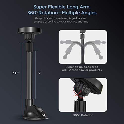 Long Arm Universal Magnetic Cradle Windshield Dashboard Cell Phone Mount Holder with 4 Metal Plates