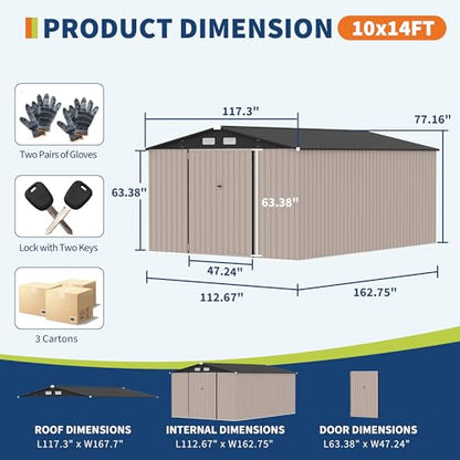 10x14 FT Metal Storage Sheds Outdoor