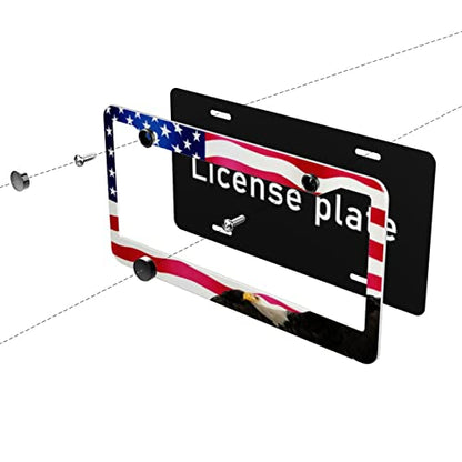 American Flag License Plate Frame American Flag License Plate Holder America Eagle License Plate Frame Covers US Car Tag Frame Stainless Aluminum 2 Pack 2 Holes Decorative 2 Pcs Set for Men
