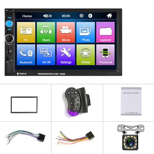 7" Double Din Car Stereo Audio Bluetooth MP5 Player USB FM Multimedia Radio+ 4 LED Mini Backup Camera with Steering Wheel Remote Support Mobile Phone Synchronization