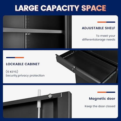 Metal Garage Storage Cabinet with Locking Doors and Adjustable Shelves