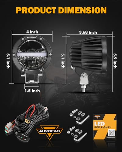 C4 Series 4 Inch 110W Round Light Offroad Pods with Amber DRL (2 Count)