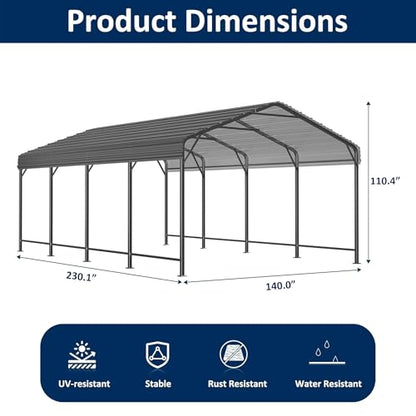 12x20 FT Metal Carport Canopy with Reinforced Base
