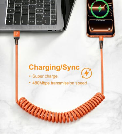 Coiled USB A to USB C Cable for Car [6FT (2 Count)