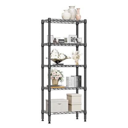 1250 lbs 5 Tier Shelf Metal Storage Shelves Wire Rack Closet Organizers for Garage Kitchen Bathroom Laundry Black 11.8" D x 23.6" W x 59.5" H (5 Count)