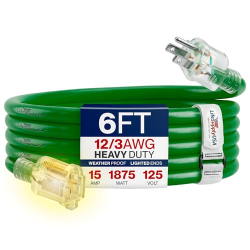 6ft Outdoor Indoor Extension Cord 12