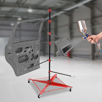 Panel Tree Stand for Painting Rotatable FreeStanding Panel Paint Holder with Wheels Adjustable Center Post for Hang Automotive Doors Fenders Bumpers