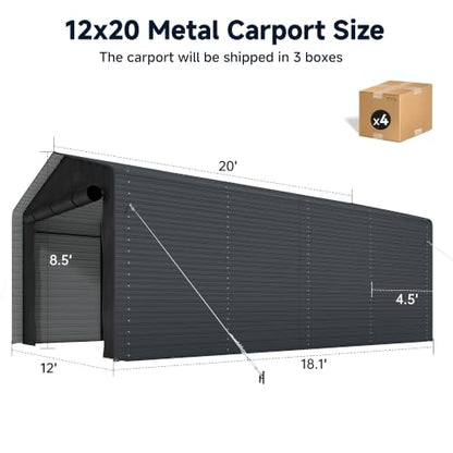 12x20 FT Metal Carport with Side Panels & PE Sidewalls