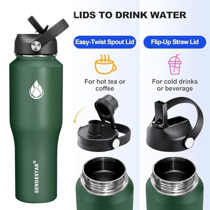 Water Bottle Wide Mouth Stainless Steel Vacuum Insulated Double Wall Keep Liquids Cold or Hot All Day