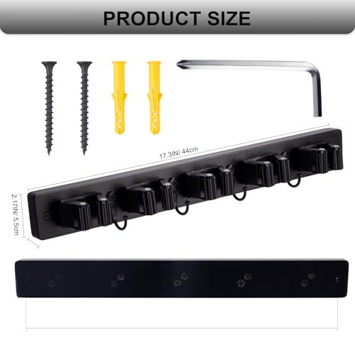 Broom Holder Wall Mount With 5 Slots & 4 Hooks