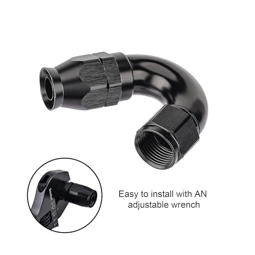 10AN 150 Degree PTFE One Piece Full Flow End Hose Fitting Aluminum Black