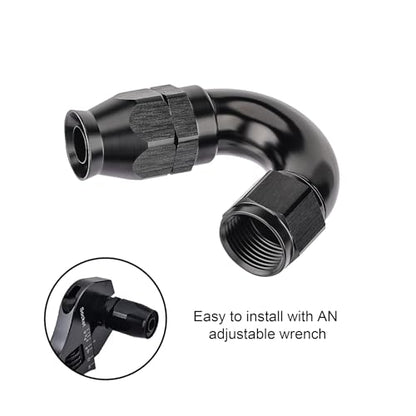 10AN 150 Degree PTFE One Piece Full Flow End Hose Fitting Aluminum Black